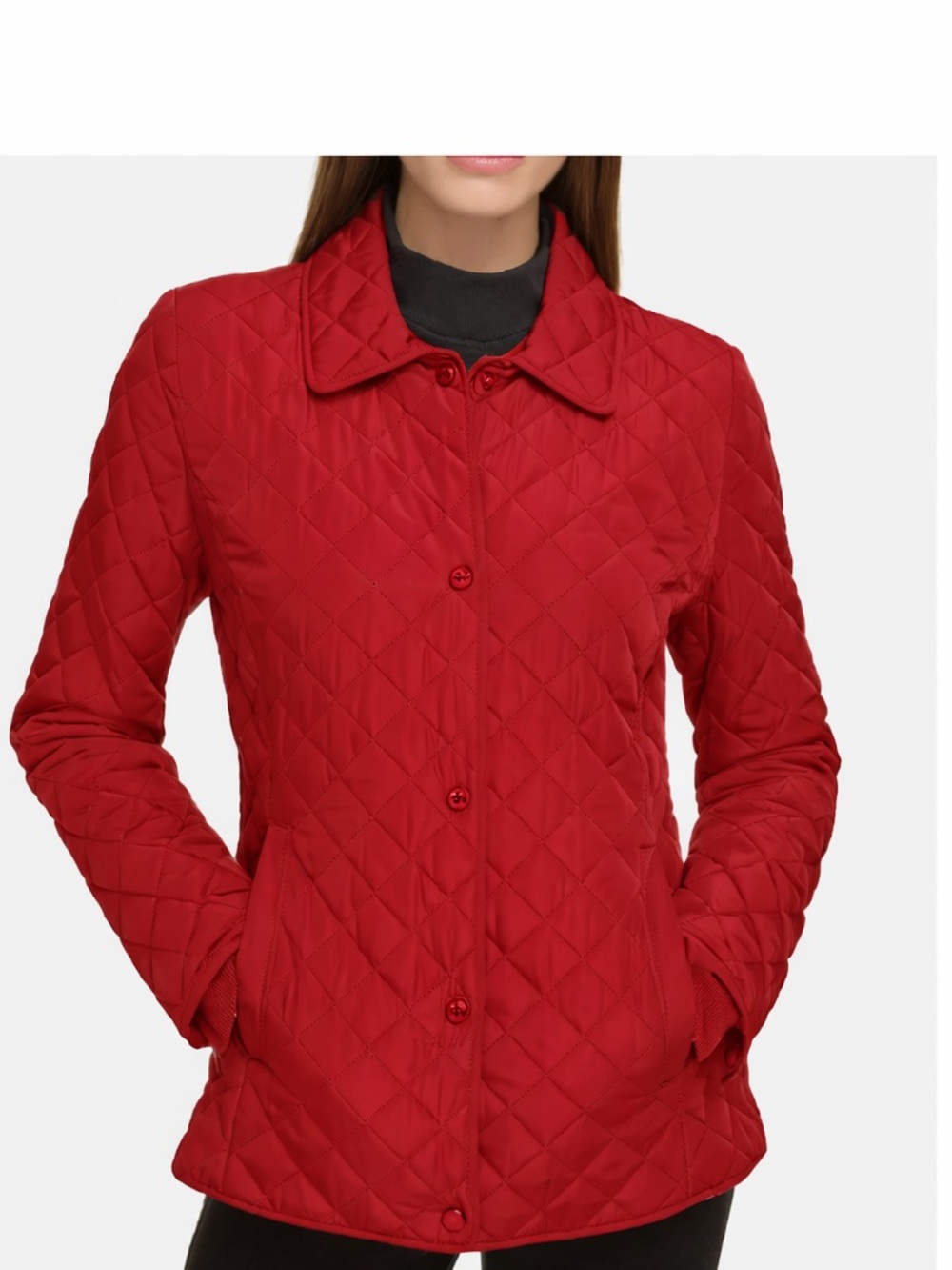 Calvin Klein Red Quilted Button-Front Jacket